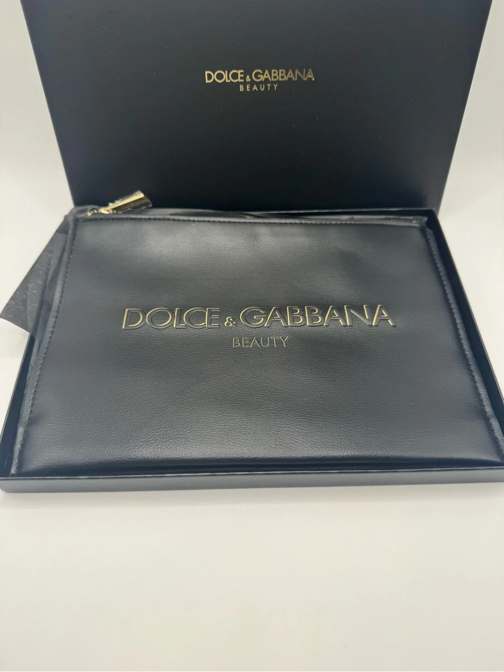 New Dolce & Gabbana Beauty Black and Gold Zip Cosmetic Pouch Clutch